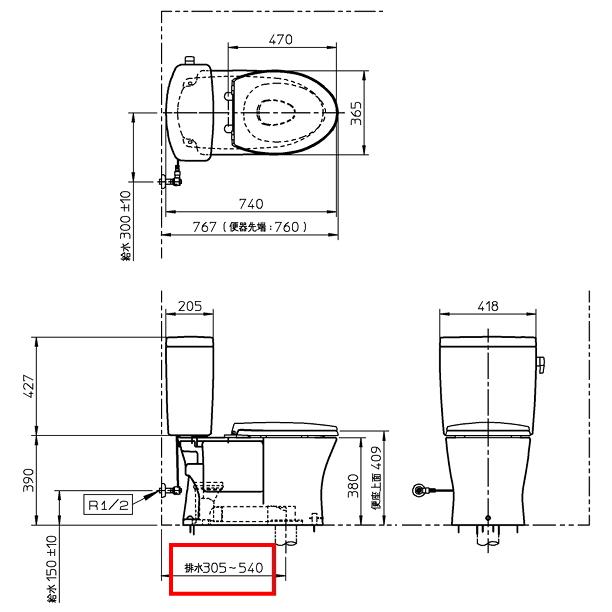 ピュアレスト TOTO ピュアレストQR便器 リモデル CS232BM+SH232BA 床