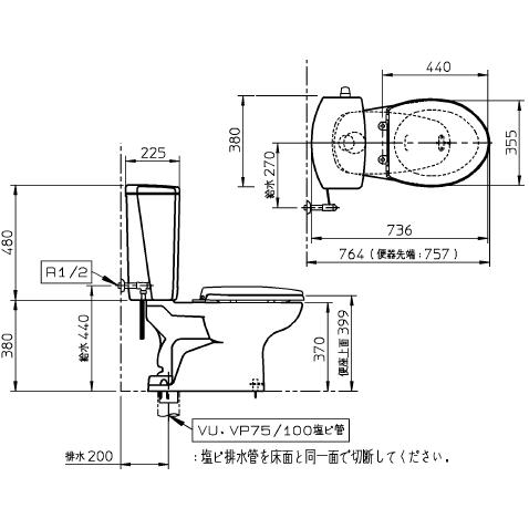 送料無料　TOTO　便器セット　CS370+SH370BA　(手洗なし・便座なし)｜suisuimart｜02