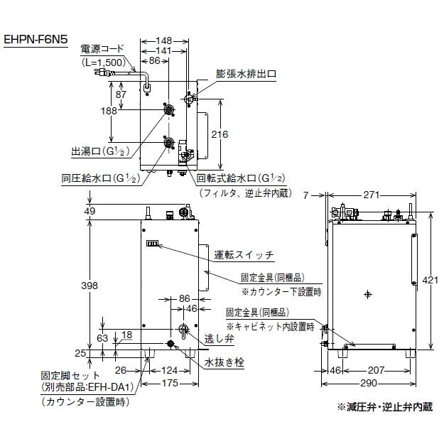 LIXIL（リクシル）　小型電気温水器　ゆプラス　手洗洗面用　コ ンパクトタイプ　容量6リットル EHPN-F6N5｜suisuimart｜02