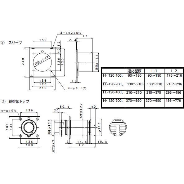 ノーリツ　給排気トップ　FF-120B　120ミリ　2重管　壁厚お選びいただけます。｜suisuimart｜02