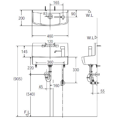 LIXIL（リクシル） リクシル・イナックス 壁付手洗器 ハンドル水栓仕様