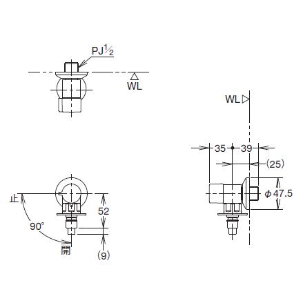 LIXIL・INAX(リクシル・イナックス)　洗濯機用水栓金具　緊急止水弁付横水栓　LF-WJ50KQA｜suisuimart｜04