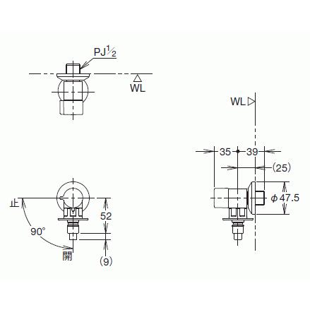 LIXIL・INAX　(リクシル・イナッ クス)　洗濯機用水栓金具　緊急 止水弁付横水栓　LF-WJ50KQA｜suisuimart｜04