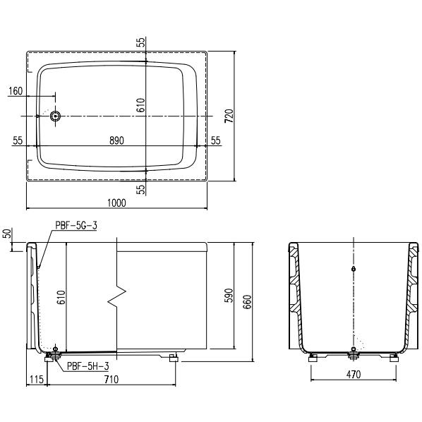 LIXIL・INAX（リクシル・イナックス）　FRP浴槽　ポリエック　PB-1002C　3方全エプロン　和風タイプ　1000サイズ　L11