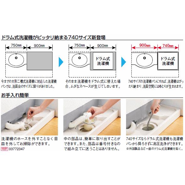 TOTO ドラム式洗濯機に最適 洗濯機パン PWP740N2W 排水トラップ