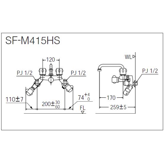 LIXIL　リクシル　太陽熱温水器用水栓　他熱源併用タイプ　2ハンドル混合水栓　SF-M415HS