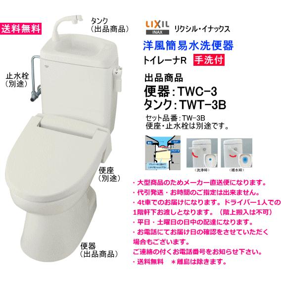 洋風簡易水洗便器セット　LIXIL・INAX　トイレーナR　TW-3B　カラー4色あります。｜suisuimart