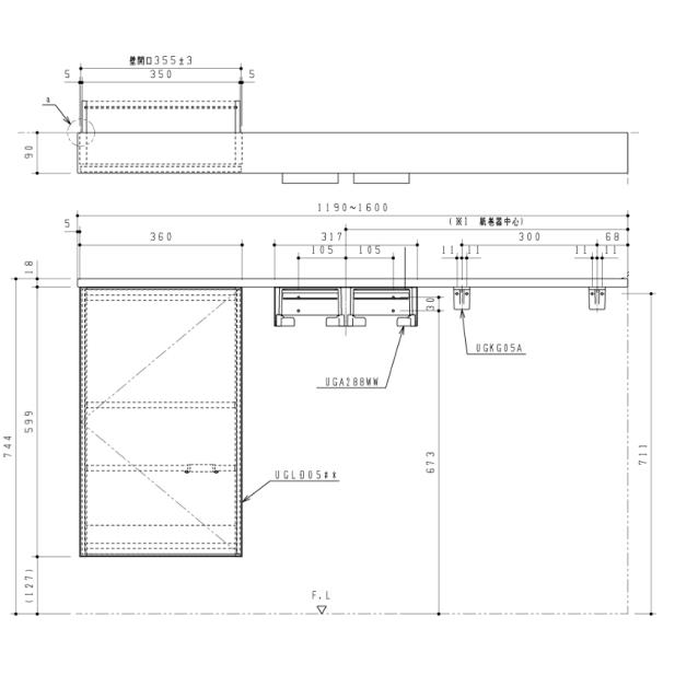 TOTO UYC08R/L TOTO フロア収納キャビネット ワイド・埋込タイプ