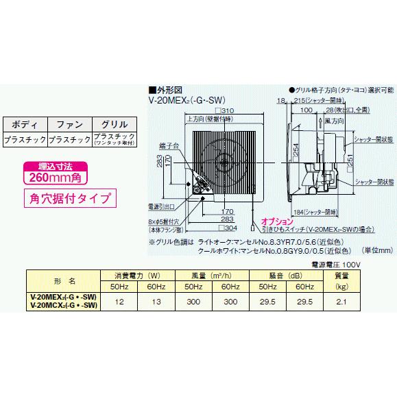 夏場の熱気対策に 三菱 換気排熱ファン 角穴据付タイプ V-20MEX2 夏場の熱気対策に 三菱 換気排熱ファン 角穴据付タイプ V-20MEX2