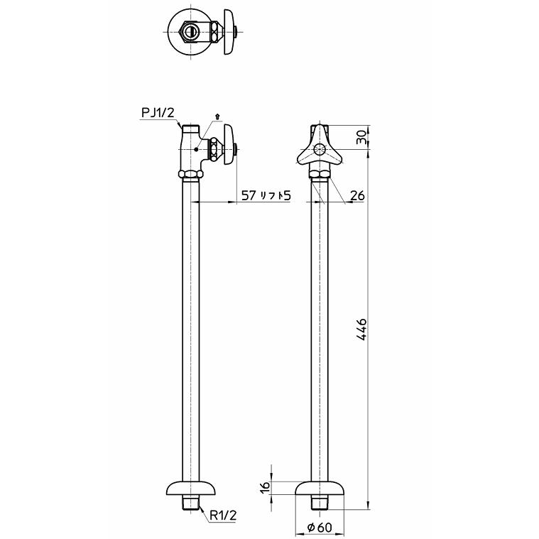 サンエイ ストレート形止水栓 V21JS-X2-13X420 : スイスイマート