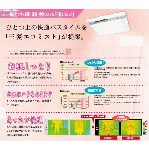三菱　バス乾燥・暖房・換気システム　ミスト機能付3部屋換気用　V-273BZL-MS　コントロールスイッチP-273SWMS2付