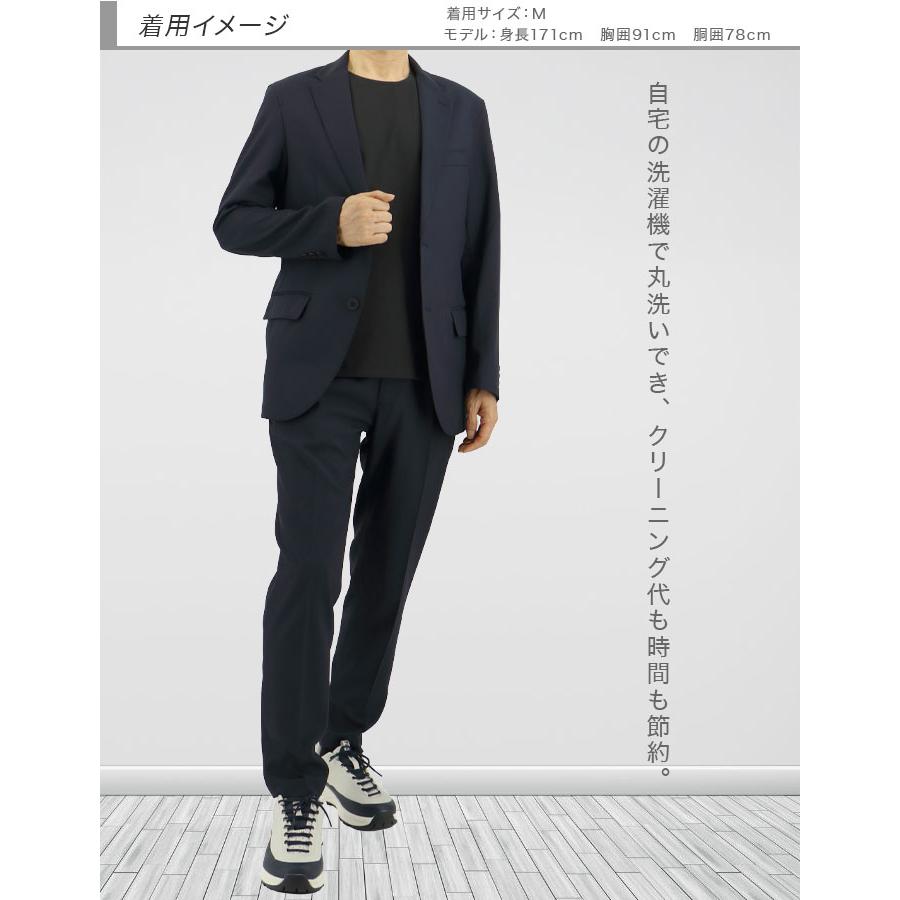 大きいサイズ　ウエスト102cm パンツ洗える　セットアップ　スーツ 洗える スーツ 2本パンツ シャドーストライプ ウール混 シングル 2ツ釦