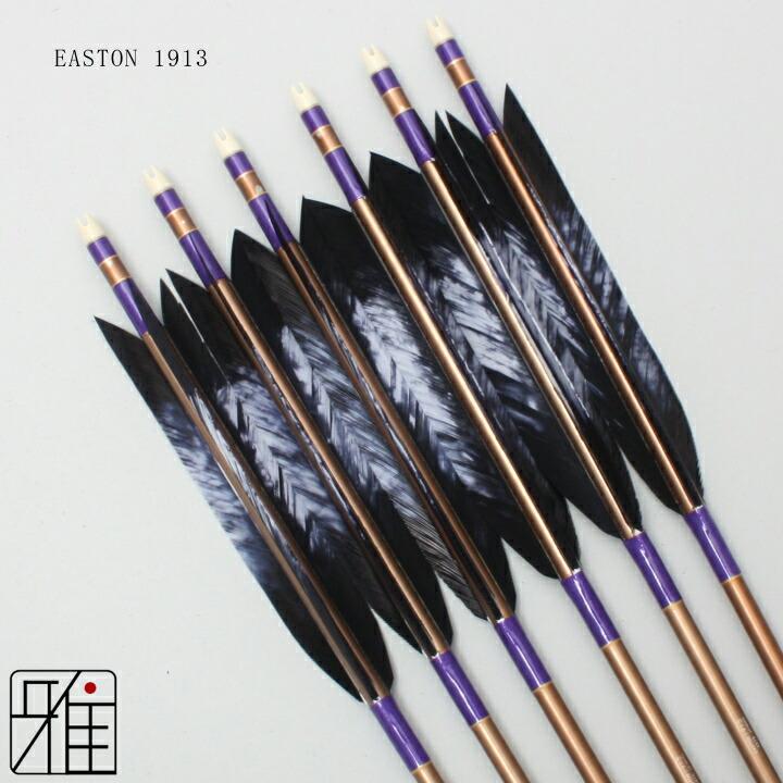 弓道 ジュラ矢 ターキー差斑染羽 1913茶|6本組|矧糸:紫系|翠山弓具店 