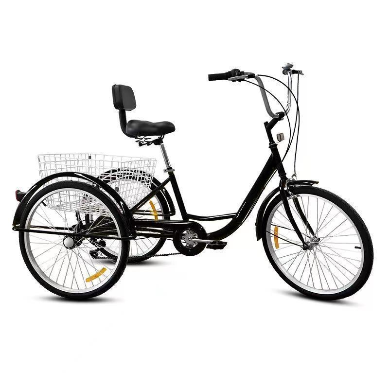 大人用三輪車 24インチ 7スピード 3輪自転車 大人用 三輪自転車 トライク マンパワーペダル 三輪車 男性女性向け 買い物かご付き 