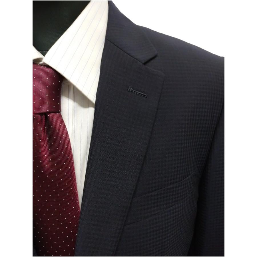 B級品 サイズY5濃紺地にシャドーチェック柄 スリム2つボタンノ