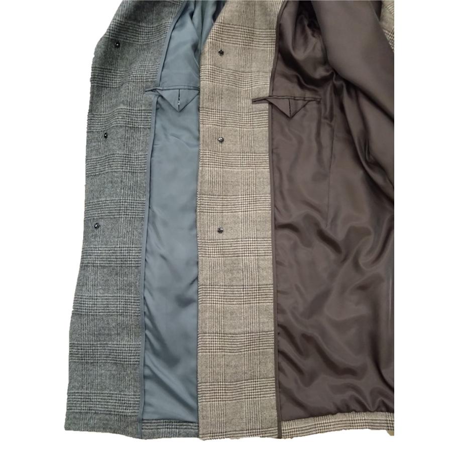 メンズビジネスステンカラーコート ミドル丈 ウール混 グレンチェック