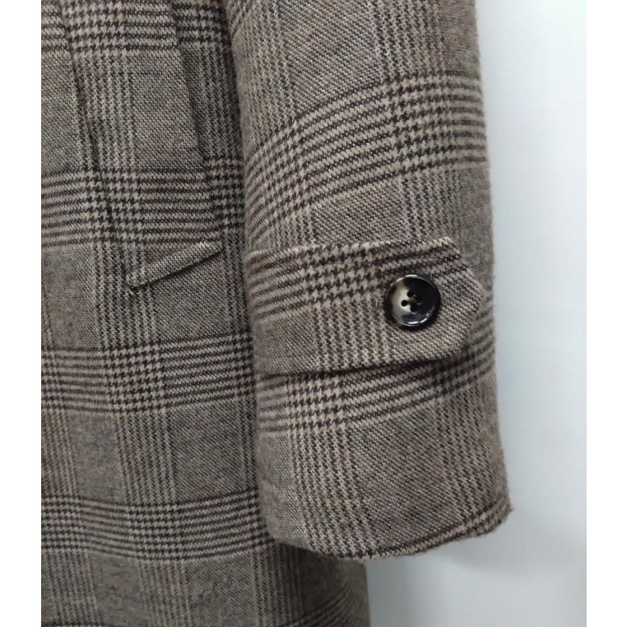 メンズビジネスステンカラーコート ミドル丈 ウール混 グレンチェック