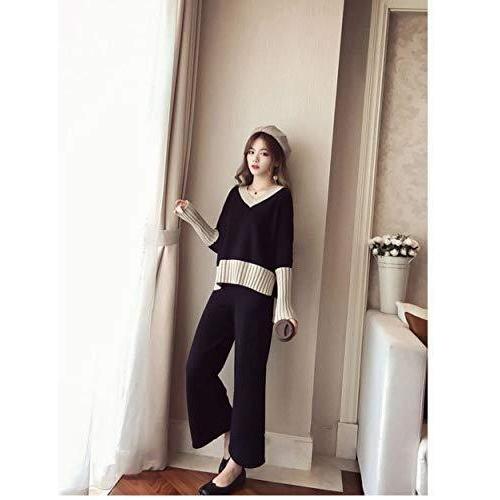 最愛 Carlie Kloss Vネック ニット ワイドパンツ レディース セットアップ パンツスーツ 同窓会 服装 ツーピース フォーマル 上下 二点セット 秋 冬 黒と白 Xl Praxisfrauendorf De