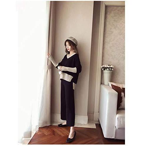 最愛 Carlie Kloss Vネック ニット ワイドパンツ レディース セットアップ パンツスーツ 同窓会 服装 ツーピース フォーマル 上下 二点セット 秋 冬 黒と白 Xl Praxisfrauendorf De