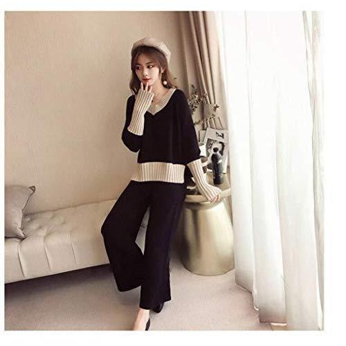 最愛 Carlie Kloss Vネック ニット ワイドパンツ レディース セットアップ パンツスーツ 同窓会 服装 ツーピース フォーマル 上下 二点セット 秋 冬 黒と白 Xl Praxisfrauendorf De