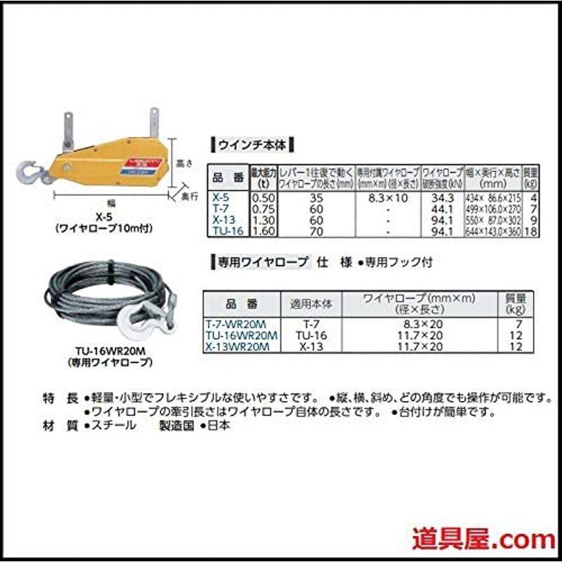 チル　万能携帯ウィンチ　能力1600Kg　TU16