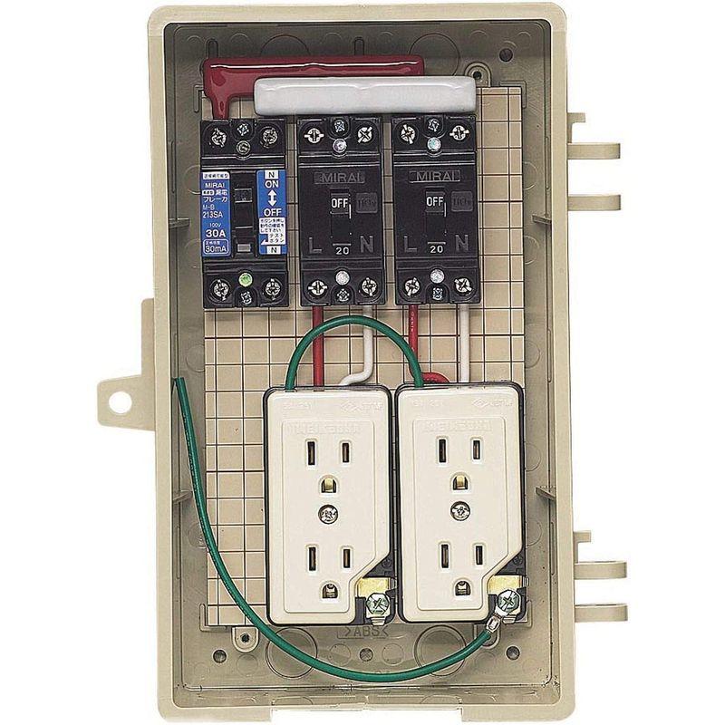 未来工業　屋外電力用仮設ボックス　漏電しゃ断器・分岐ブレーカ・コンセント内蔵　ELB組込品透明蓋　C2A-2C