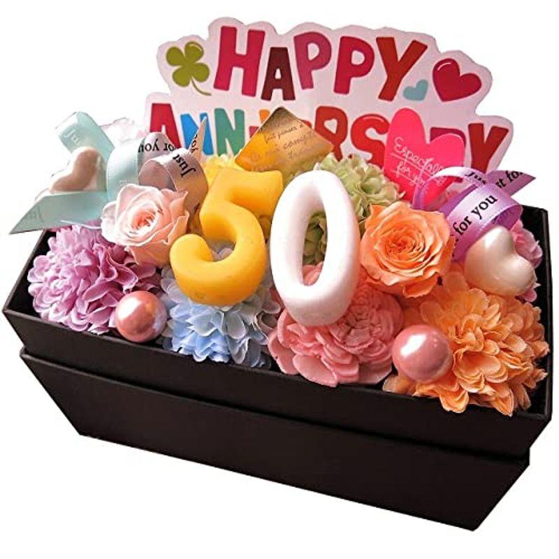金婚式 プレゼント 50周年 お祝い 記念日 ご希望数字入り 花束風 フラワーギフト 箱を開けてサプライズ 数字キャンドル 横長ボックス  :20221208154437-00171:健やか やさしさ店 - 通販 - Yahoo!ショッピング