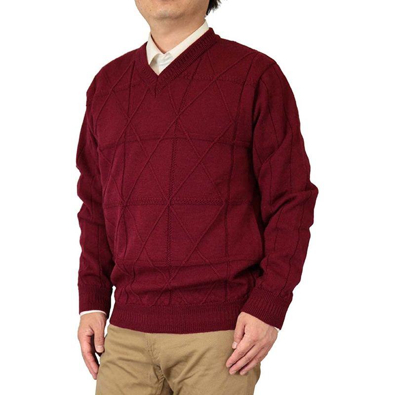 (Aspetiva) セーター Ｖネック(Ｖ首) 日本製 ウール100% 10ゲージ 地柄ダイヤ 紳士/メンズ/シニア/国産 (3122 L