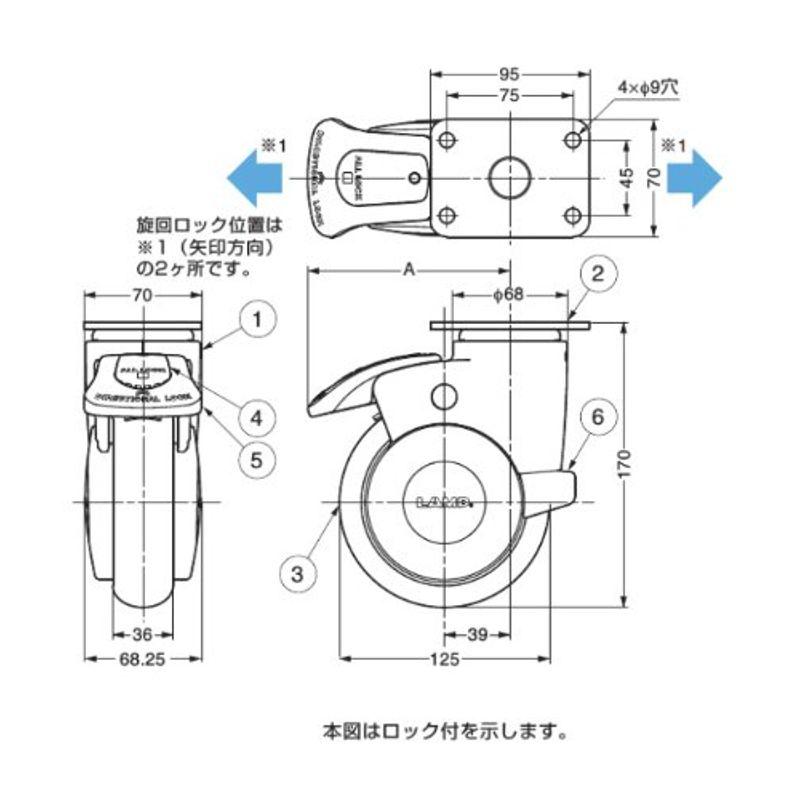 スガツネ工業　ランプ印　大型デザインキャスター　プレートタイプ　MX-125P　MX型