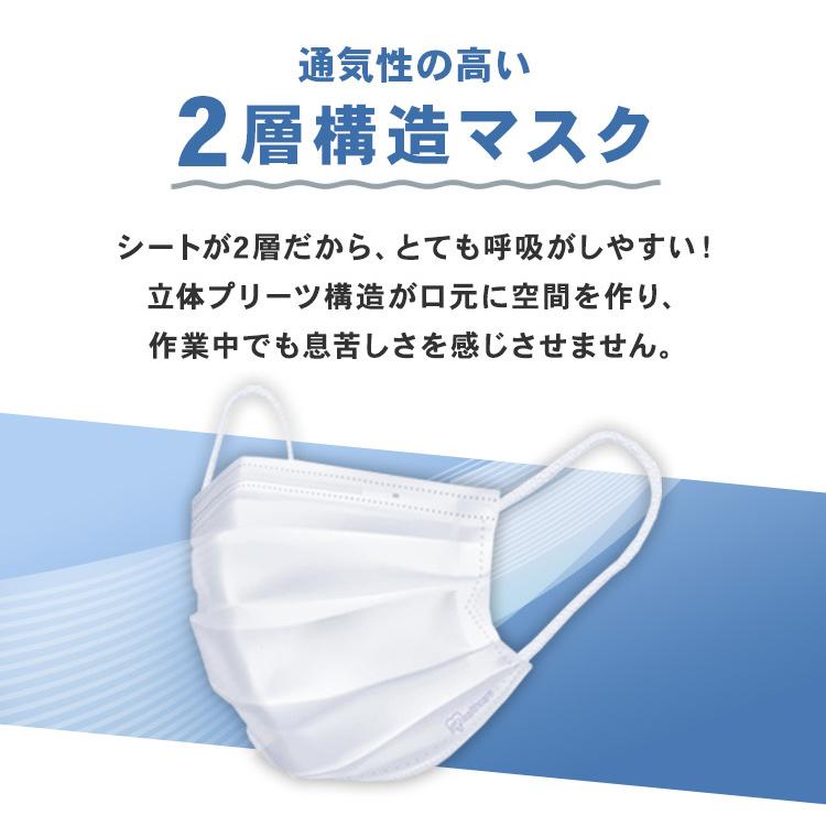 マスク 不織布 通気性 100枚入り 痛くなりにくい 白 大容量 普通サイズ ふつう 使い捨て 飛沫防止 2層プリーツマスク ホワイト アイリスオーヤマ PN-WR100L｜sukusuku｜02