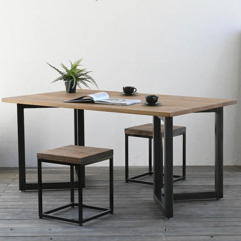 ダブルレクタングルフレーム W900からW2100 ダイニングテーブル サイズオーダー カフェ インテリア アイアン アイアン脚 無垢 テーブル 店舗 什器 |  | 07