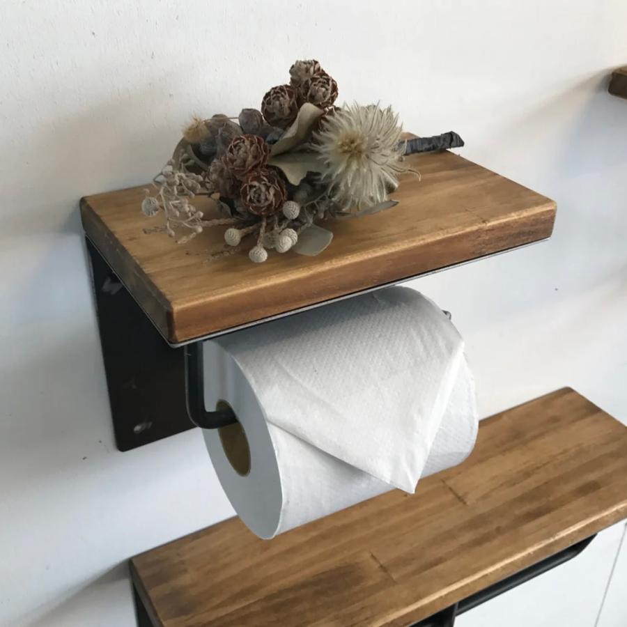 トイレットペーパーホルダー シングル パイン / SULK 紙巻器 天板 棚 ラック スマホ置き DIY おしゃれ トイレ 壁 アイアン 鉄 無垢材 木製 ビス ネジ 日本製 |  | 02