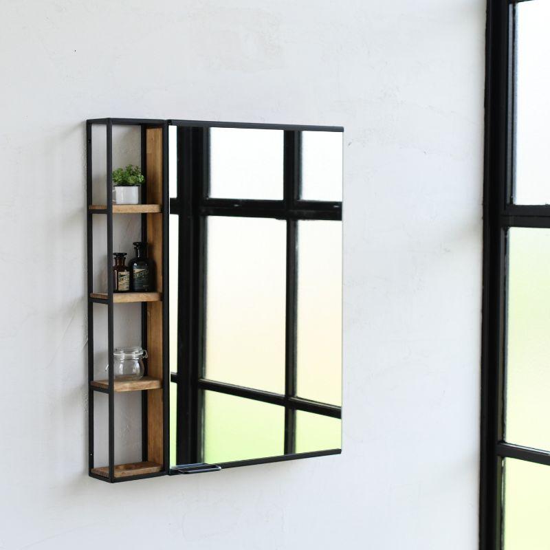 コンビネーションミラー 5080 シングルフレーム  | SULK 国産 洗面鏡 手洗い場鏡 収納付鏡 アイアン 玄関手洗い 洗面収納棚 ミラーキャビネット ミラーボックス | 