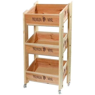 【ワイン陳列用木箱】キャスター付きで視認性の高い傾斜30度タイプラック 3段 白木(G02640) | 