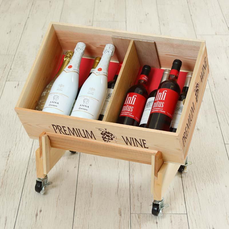 【ワイン陳列用木箱】陳列用傾斜ラック 1段 白木 キャスタ付 (G02642) |  | 01