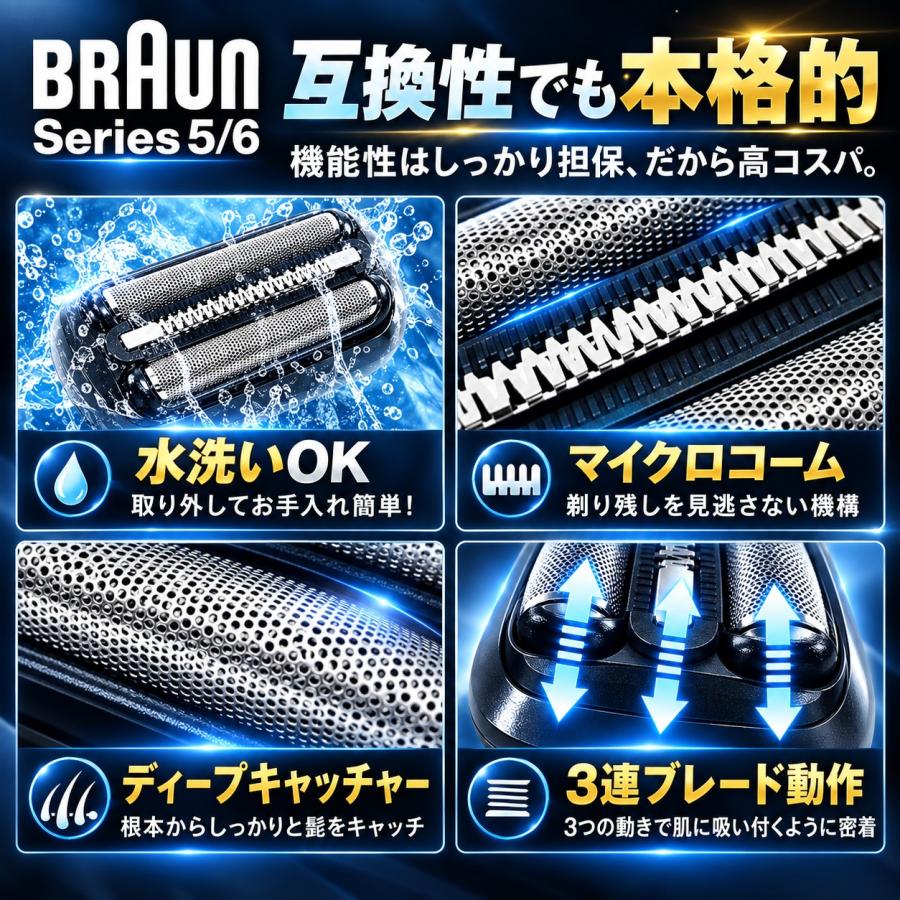 互換品 ブラウン 替刃 シリーズ6 シリーズ5 53B 替え刃 シェーバー 網刃・内刃一体型 交換ヘッド カセット BRAUN 爆買 | BRAUN Series 5 | 06