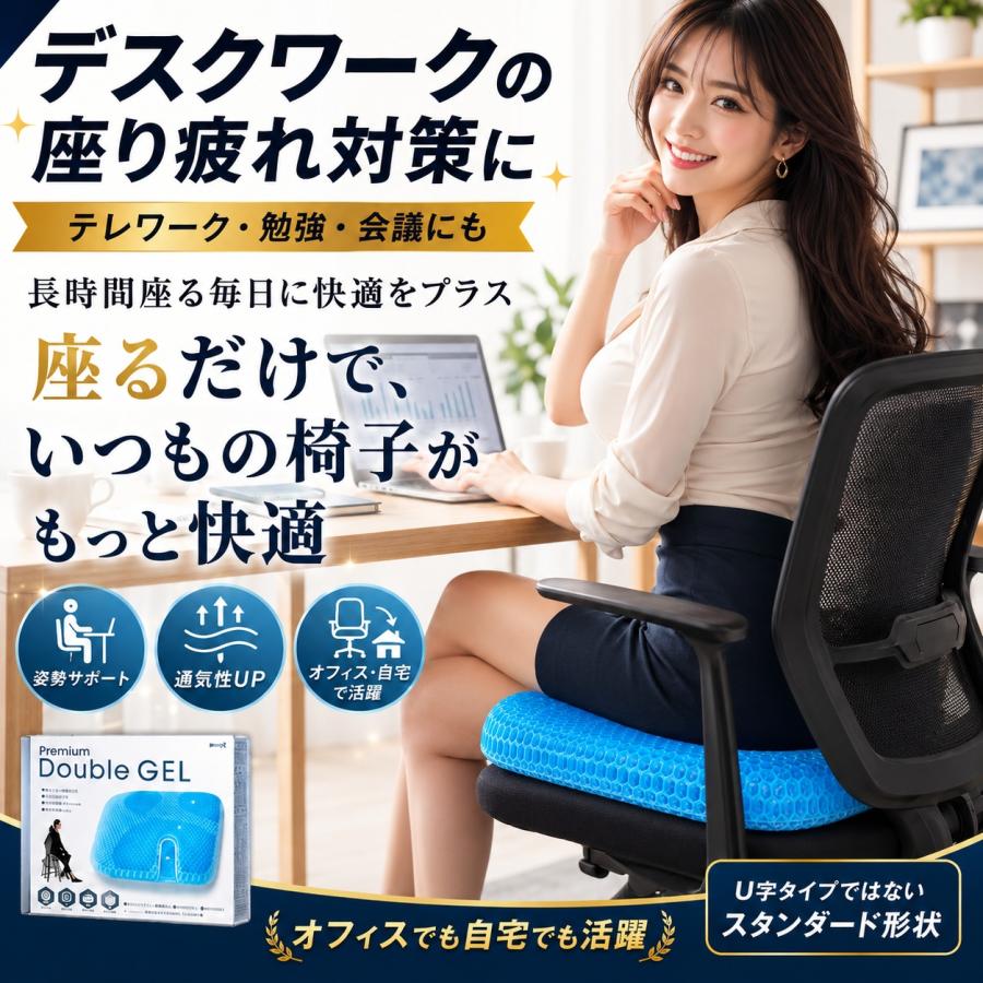 ジェルクッション ゲルクッション 極厚 2026 腰痛 クッション 椅子 特大 カバー付き 大きい ハニカム 大 3cm 6cm 2枚 構造 低反発 |  | 08