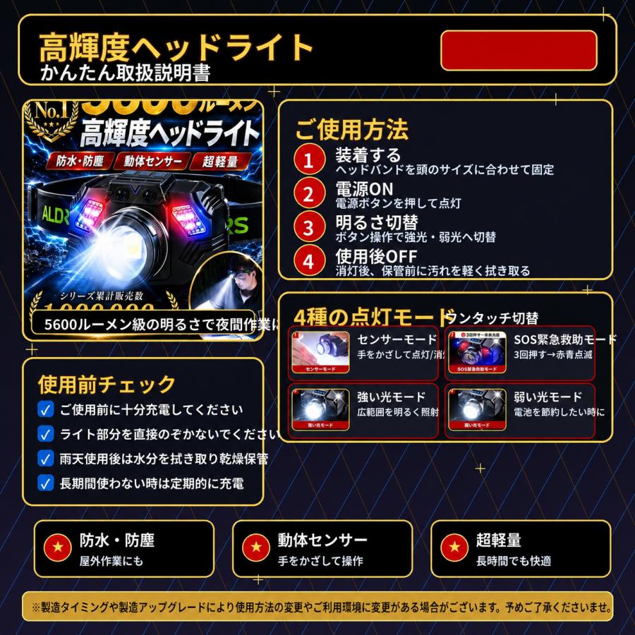 ヘッドライト 充電式 LED 最強ルーメン 5600ルーメン 釣り 自転車 アルミ製 センサー点灯 ズーム機能 作業 登山 軽量 ランプ 高輝度 小型 コンパクト 防水 防災 |  | 15