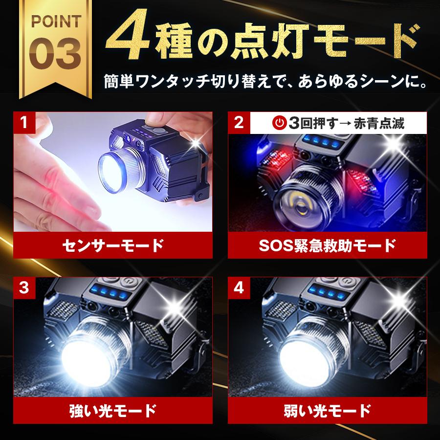 ヘッドライト 充電式 LED 最強ルーメン 5600ルーメン 釣り 自転車 アルミ製 センサー点灯 ズーム機能 作業 登山 軽量 ランプ 高輝度 小型 コンパクト 防水 防災 |  | 06