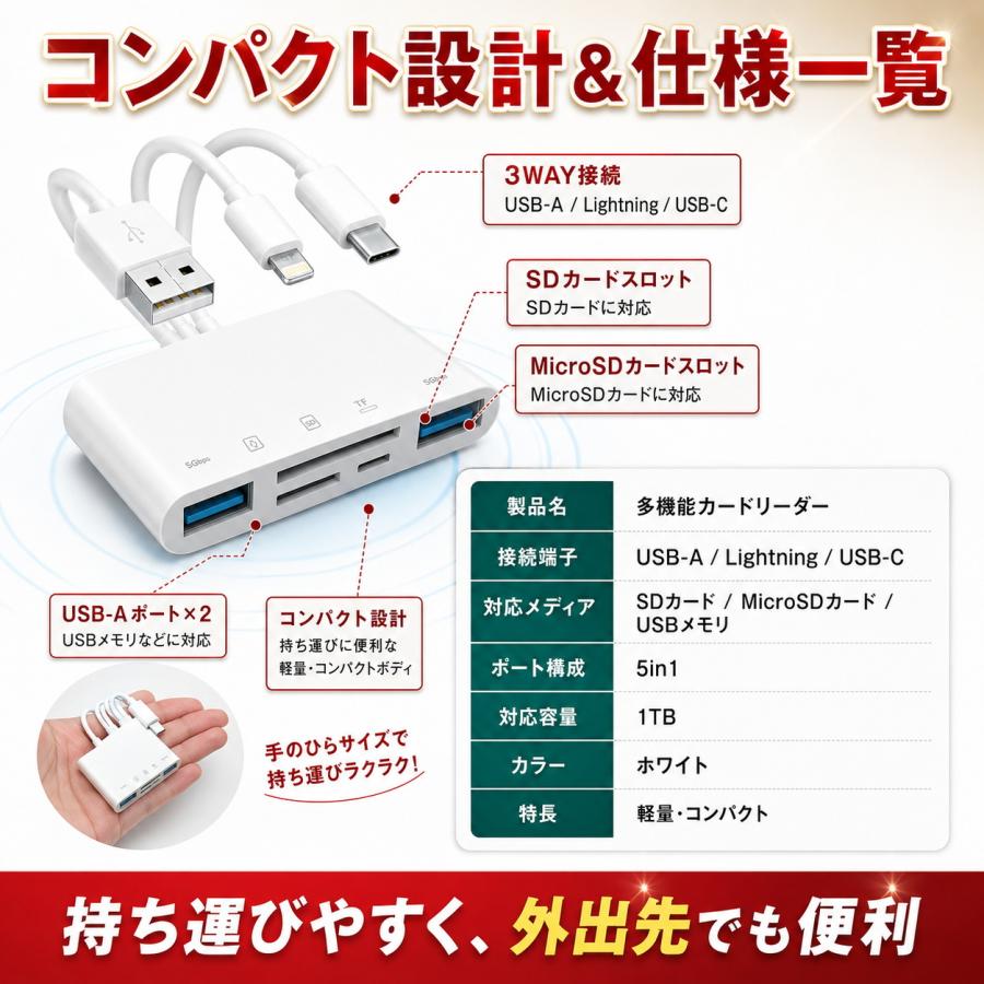 SDカードリーダー iPhone iPad iphone 17 type-c 5in1 高速 USB type c 純正 lightning マイクロ usb3.0 12 転送 データ移行 双方向 アイフォン バックアップ |  | 09