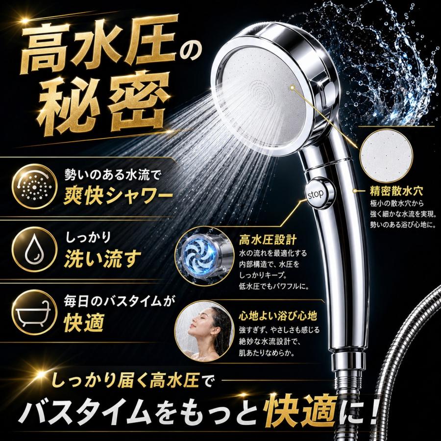 【1.5mホース付き】シャワーヘッド 節水増圧 節水 増圧 ナノバブル リファ 1.5m 3段階切り替え アラミック マイクロバブル ホルダー 水圧強い 水流 高水圧 |  | 04