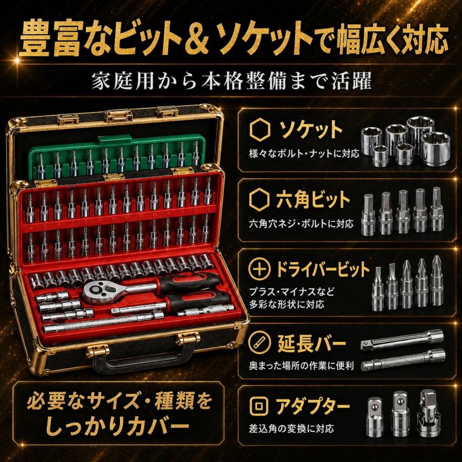 ソケットレンチ セット 48点 工具セット アダプター ホルダー