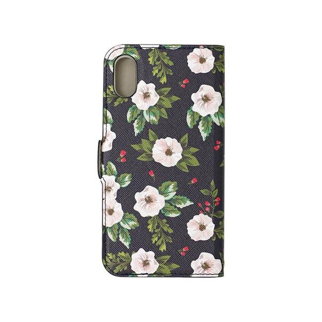 【在庫処分】 エアージェイ iPhoneX iPhoneXs (5.8インチ) 手帳型 ケース 花柄  ブラック フラワー AC-P8-FG BK |  | 01