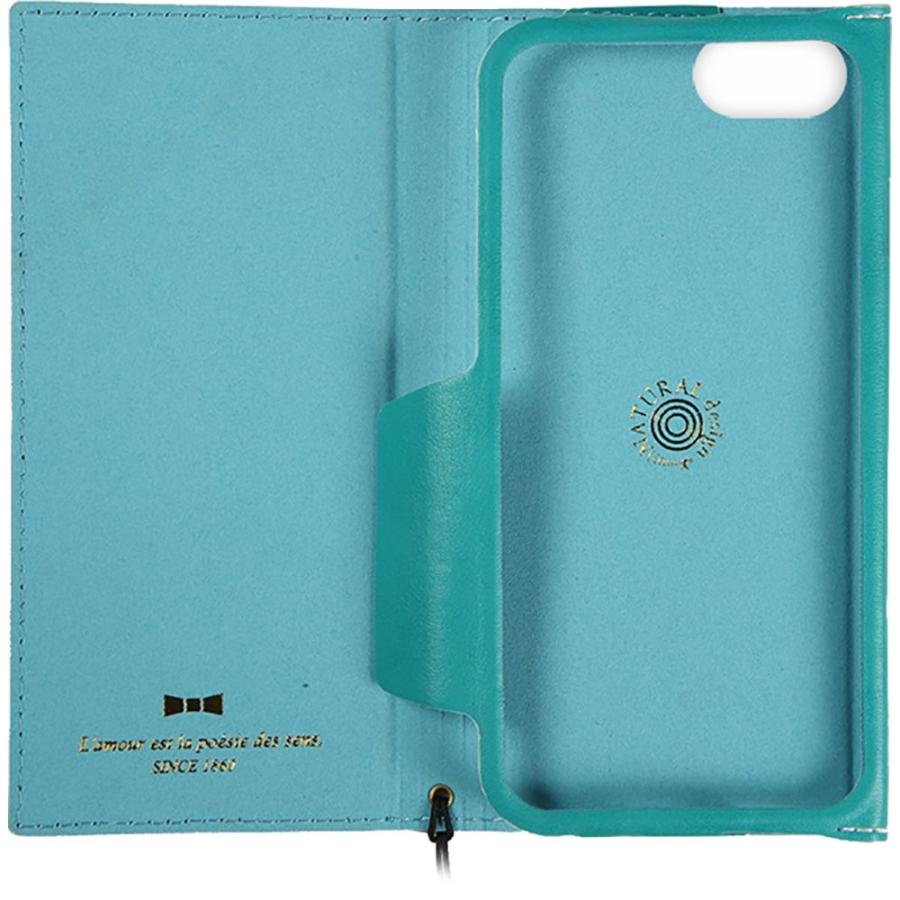 【在庫処分】Natural design iPhone iPhoneSE第2世代 8 7（4.7インチ）手帳型リボンケース Ruban Turquoise カードポケット付 リングストラップ付 |  | 01