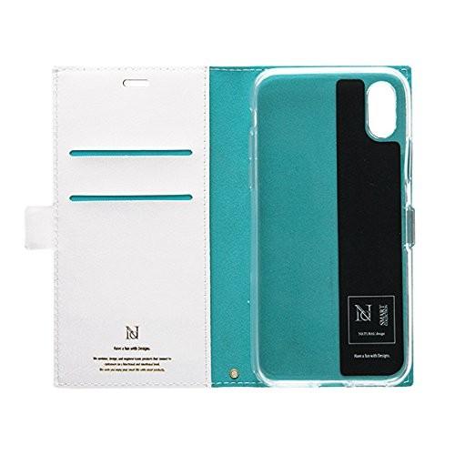 【在庫処分】 NATURAL design iPhoneX Xs (5.8インチ) 手帳型ケース カラフルカモ TURQUOISE レザー カードポケット ストラップ付 |  | 02
