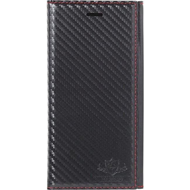 NATURAL design iPhone7Plus iPhone8Plus 手帳型 ケース FLAMINGO Carbon Black 黒 PUレザー調  ハンドストラップ付 カーボン調 | 