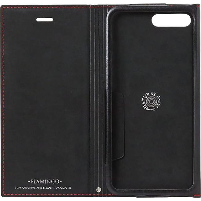 NATURAL design iPhone7Plus iPhone8Plus 手帳型 ケース FLAMINGO Carbon Black 黒 PUレザー調  ハンドストラップ付 カーボン調 |  | 01