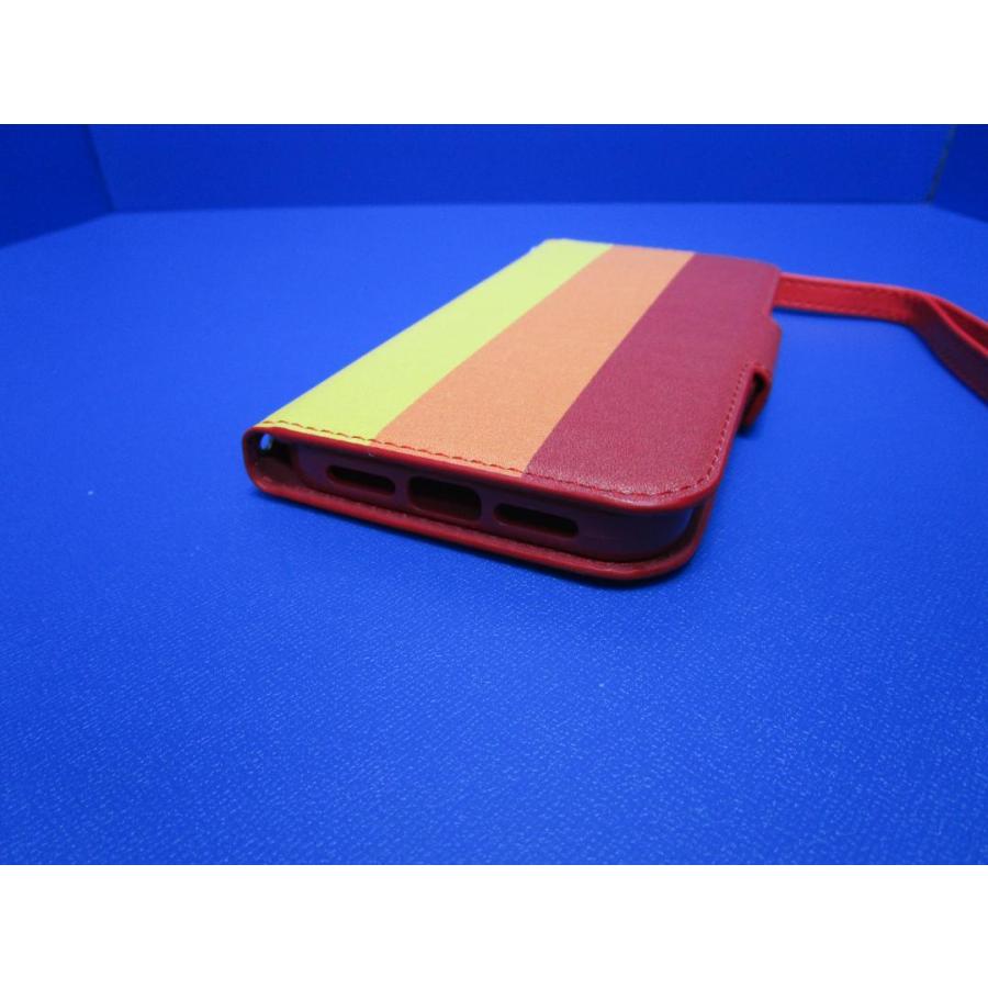 在庫処分 iPhone13Pro 6.1インチ 手帳型 ケース  イエロー・オレンジ・レッド　ストライプ カードポケット3 ストラップ付属 スタンド機能 |  | 07