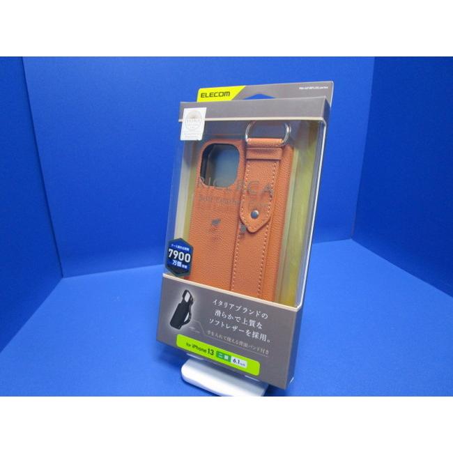 ELECOM エレコム イタリアブランド/CORONET社製 ソフトPUレザー iPhone 13 ケース  オレンジ レザーカバー スマホリング  落下防止バンド | 