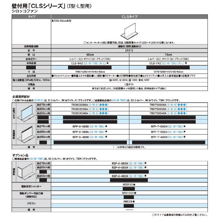 CLS-742W レンジフード CLSシリーズ シエラS リクシル ShieraS 正規品